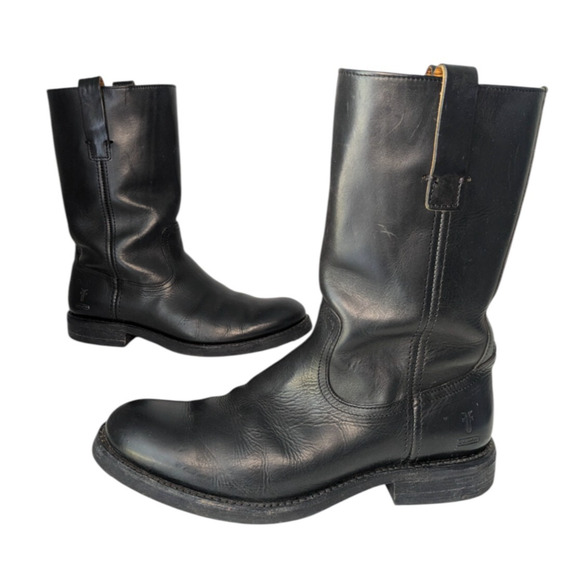 Frye x Coach Rogan Engineer Black Leather Pull On Boots Size 8 D Made in Mexico - Picture 1 of 16